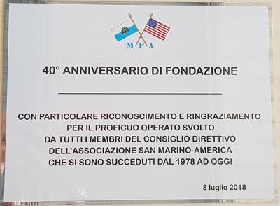 40° anniversario della Fratellanza San Marino-America