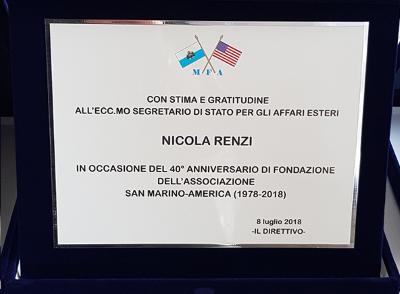 40° anniversario della Fratellanza San Marino-America